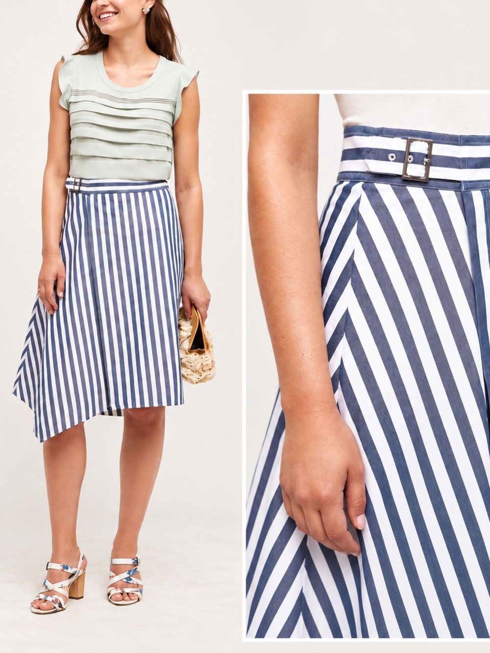 Maeve x Anthropologie Sea Stripe Skirt Handkerchief Hem Blue & White Size 0